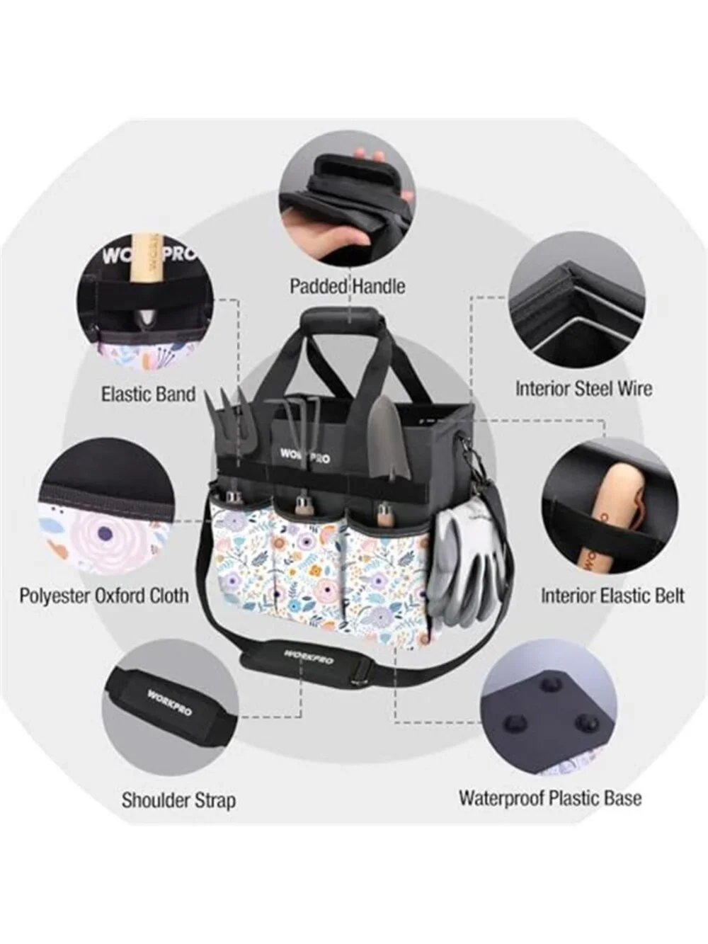 Floral Shoulder Garden Tool Bag Gardening Tote Organizer Large Storage Pockets